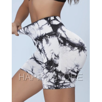 Шорти жіночі велосипедки для спорту та фітнесу колір білий мармурові пуш ап розмір L висока талія компресійні 48/50