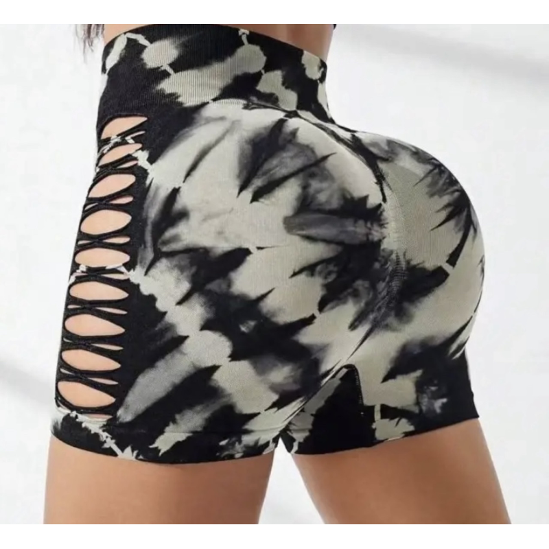 Велосипедки жіночі шорти з розрізом для спорту та фітнесу шорти мармурові пуш ап тай дай розмір S/M